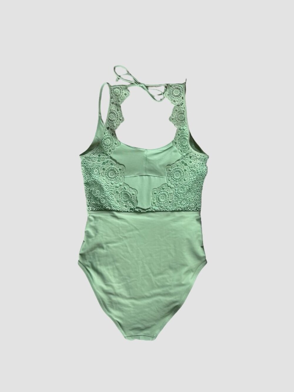 Aerie Green Lace One Piece Swimsuit Sexy Halter Tie Lace Back Womens Size S/P - Picture 6 of 9